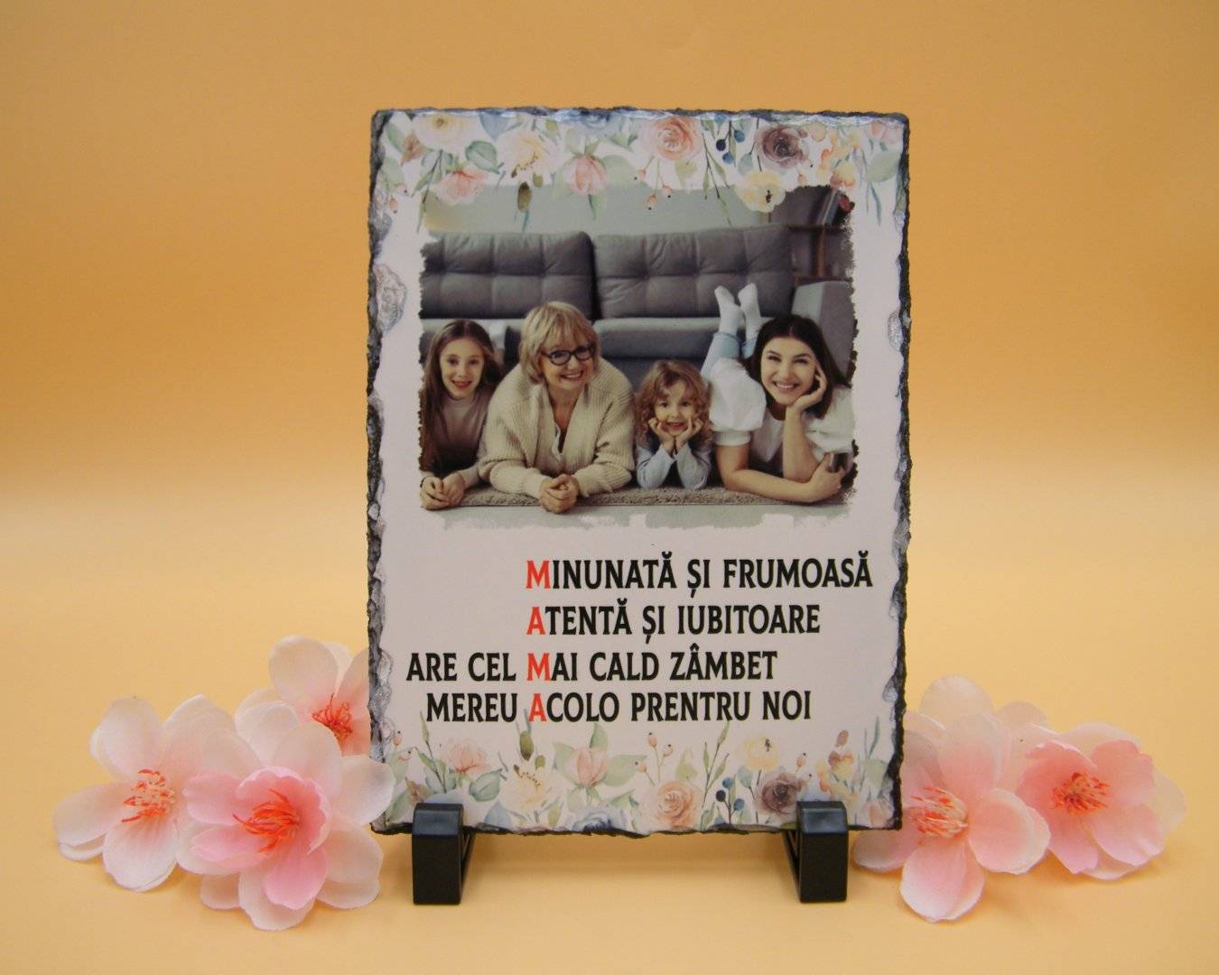 Placa de ardezie personalizata cu poza si mesaj „Mama”