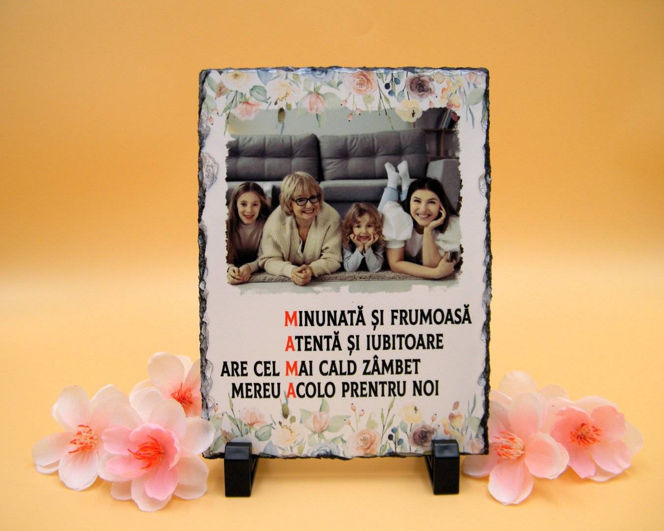Placa de ardezie personalizata cu poza si mesaj „Mama”