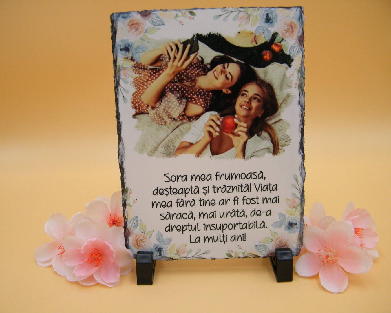 Placa de ardezie personalizata cu poza si mesaj „Sora mea...”