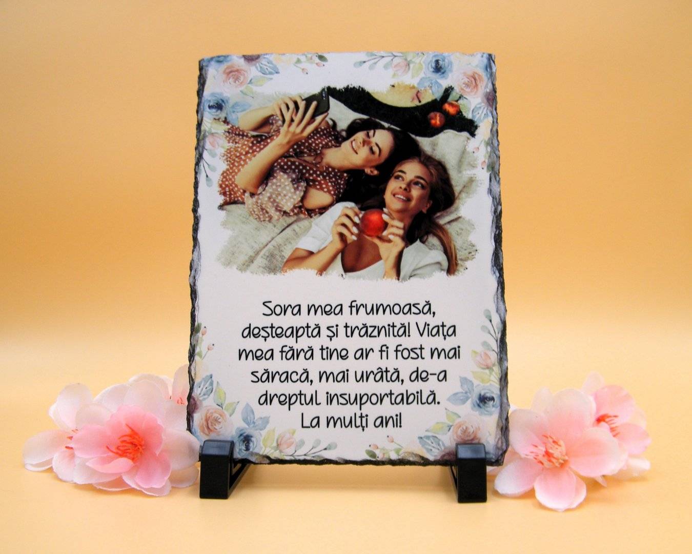 Placa de ardezie personalizata cu poza si mesaj „Sora mea...”
