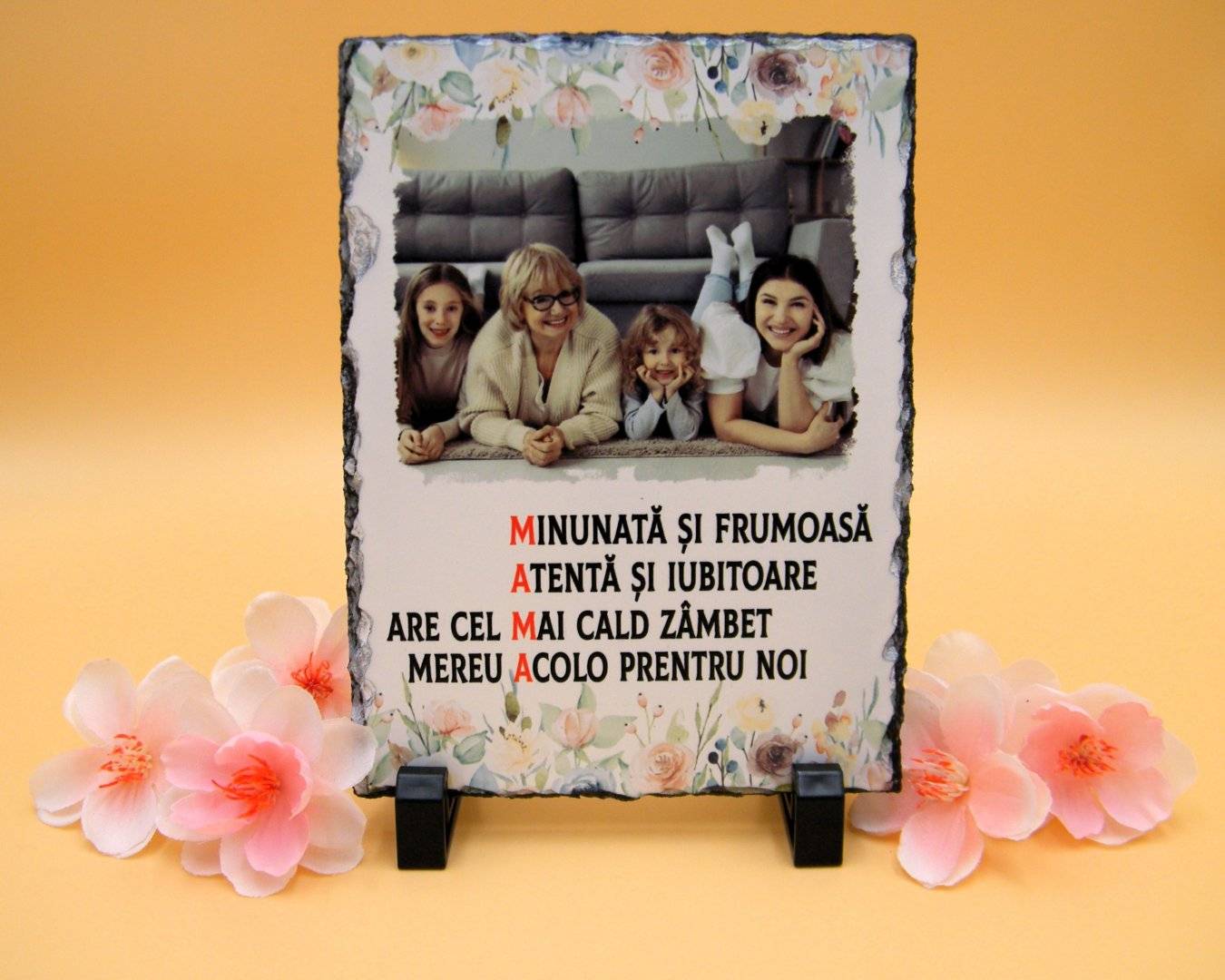 Placa de ardezie personalizata cu poza si mesaj „Mama”