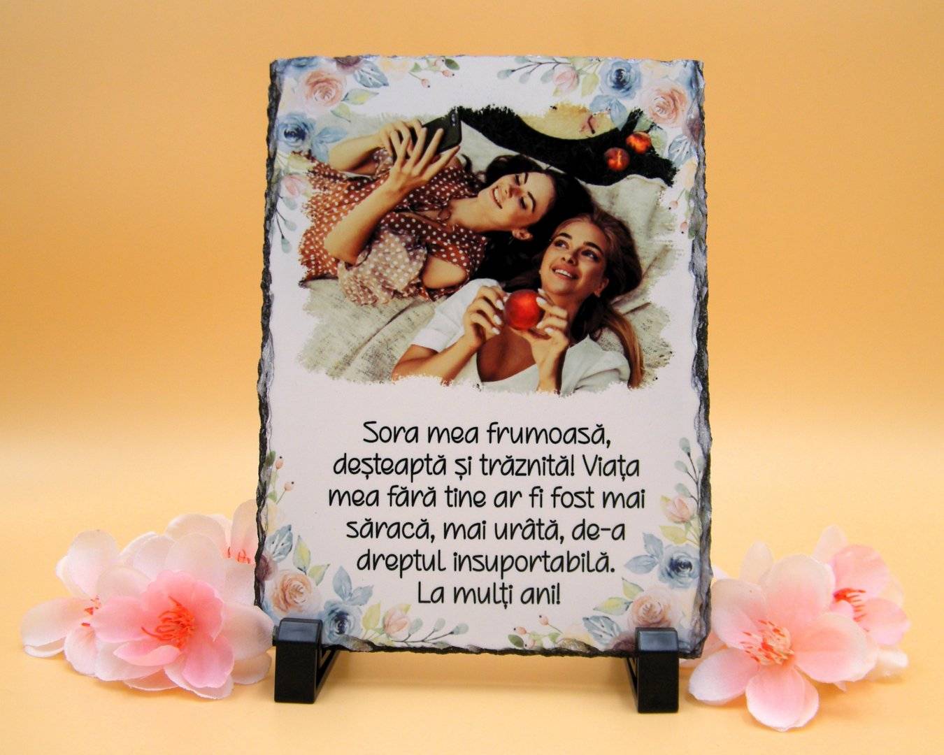 Placa de ardezie personalizata cu poza si mesaj „Sora mea draga...”