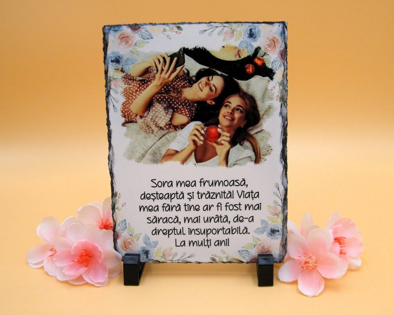 Placa de ardezie personalizata cu poza si mesaj „Sora mea draga...”
