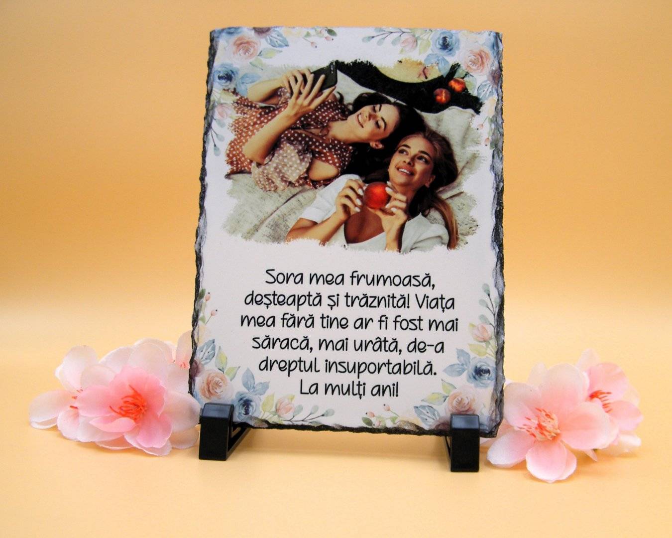 Placa de ardezie personalizata cu poza si mesaj „Sora mea draga...”