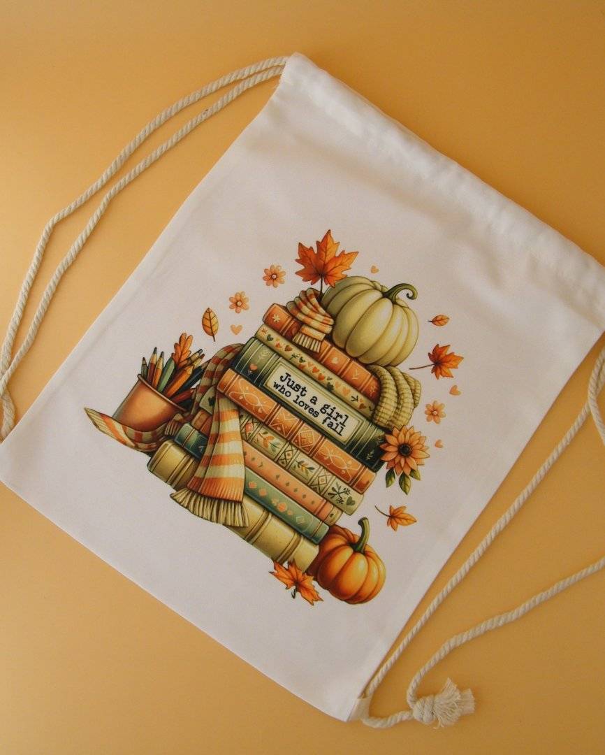 Rucsac canvas tip sac personalizat cu mesaj si poza „Vine Toamna”