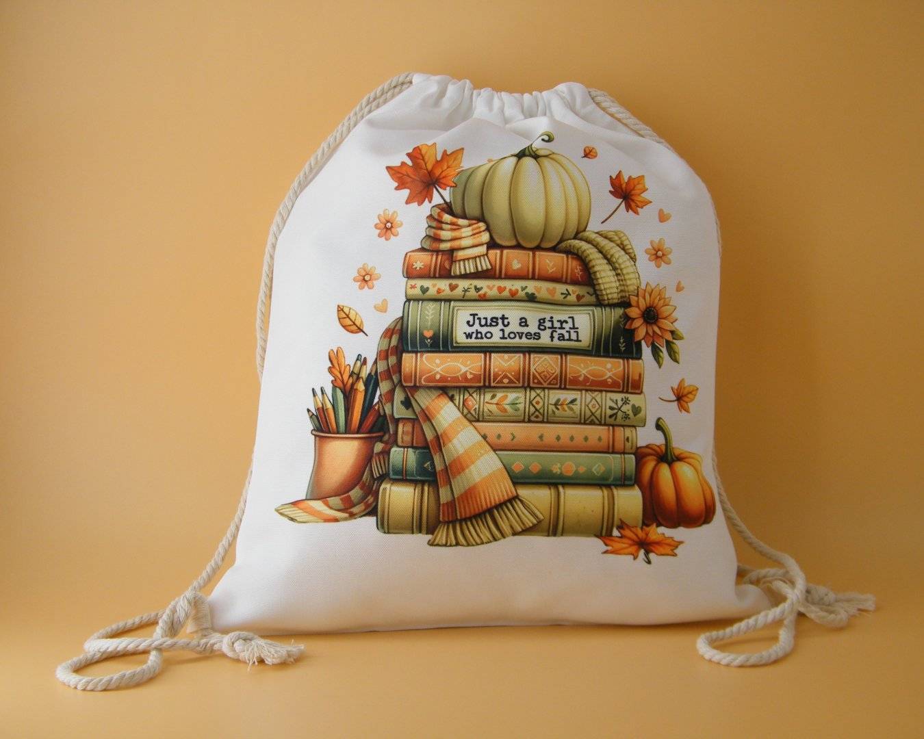 Rucsac canvas tip sac personalizat cu mesaj si poza „Vine Toamna”