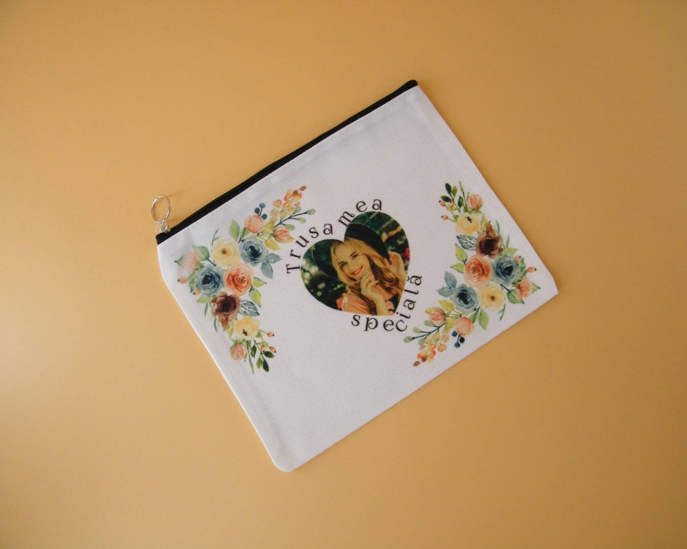 Trusa de accesorii makeup personalizata cu mesaj si poza