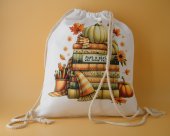 Rucsac canvas tip sac personalizat cu mesaj si poza „Incepe scoala...”